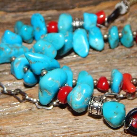 BoHo Turquoise Coral Mixed Metals Pendant Necklace - Picture 5 of 8